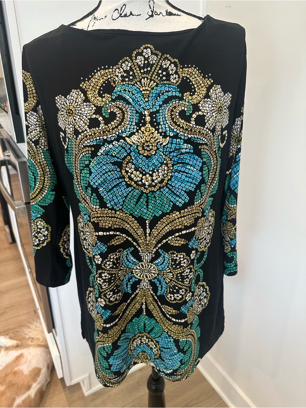 JM Collection Black Top with Subtle Multicolor Print